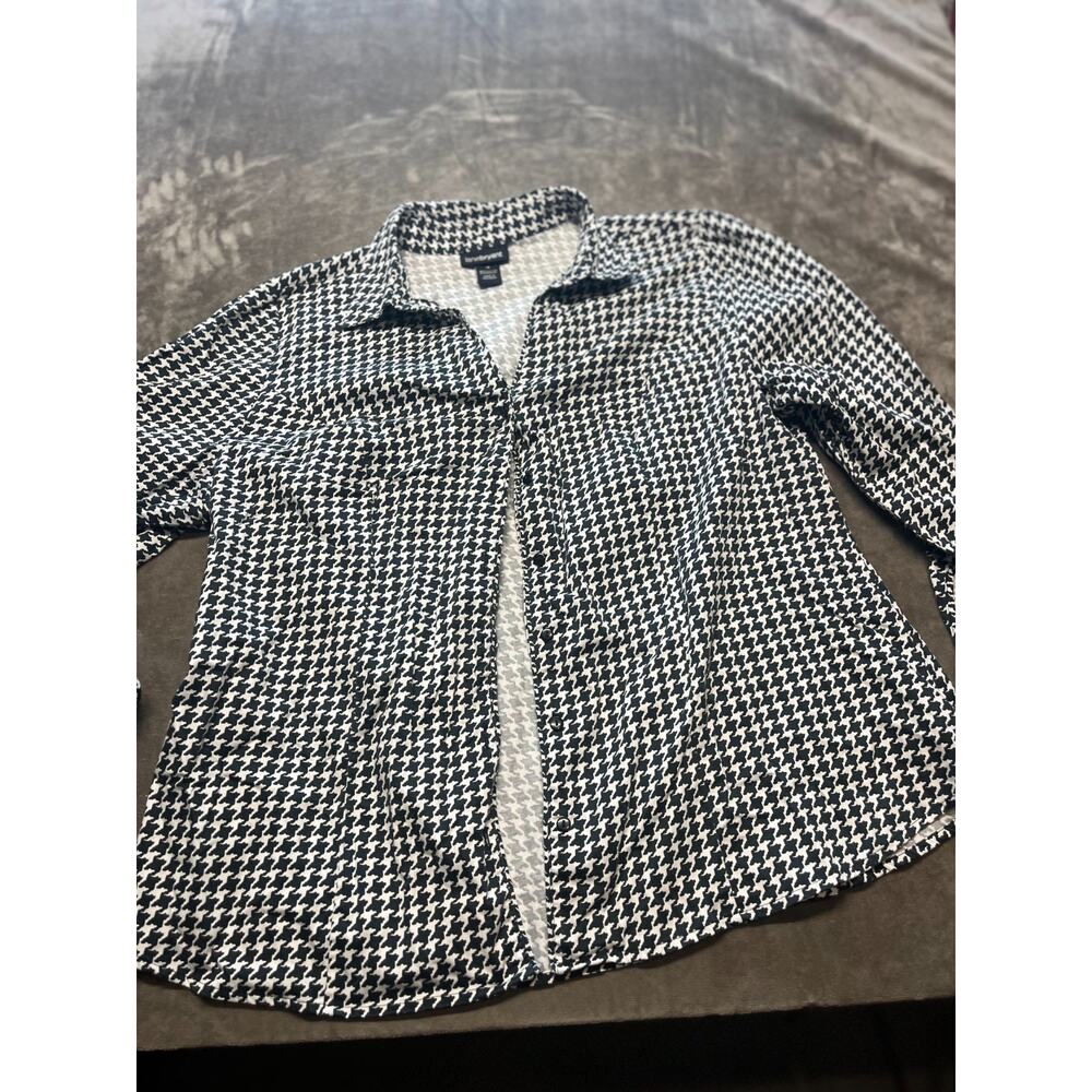 Lane Bryant Shirt Womens 18 Houndstooth Stretch Button Long Sleeve Career Blouse